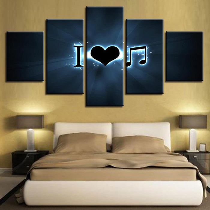 I Love Music 5 Piece HD Multi Panel Canvas Wall Art Frame