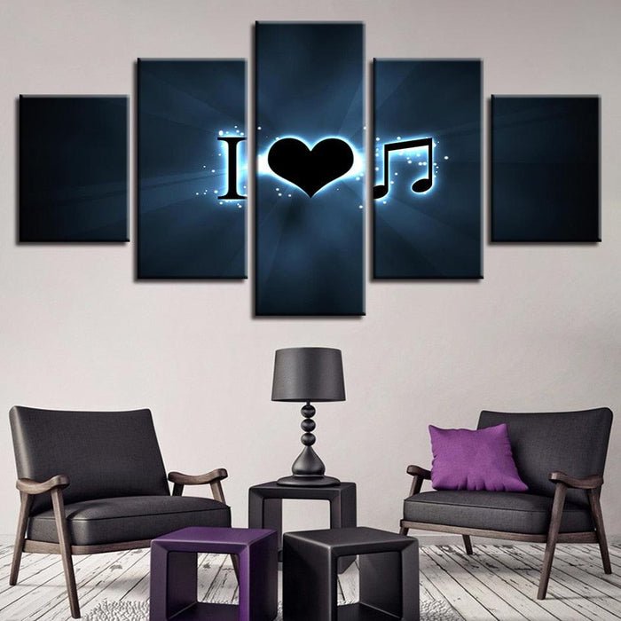 I Love Music 5 Piece HD Multi Panel Canvas Wall Art Frame