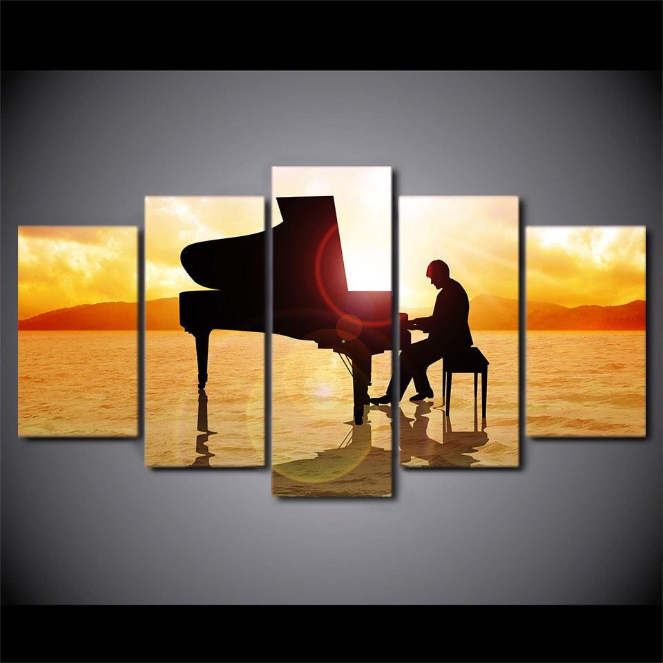 Prince Plays The Piano 5 Piece HD Multi Panel Canvas Wall Art - Original Frame