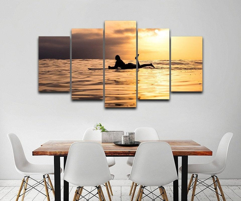 Woman Lying In The Sunset 5 Piece HD Multi Panel Canvas Wall Art Frame - Original Frame