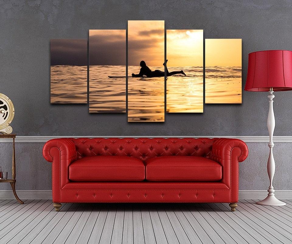 Woman Lying In The Sunset 5 Piece HD Multi Panel Canvas Wall Art Frame - Original Frame