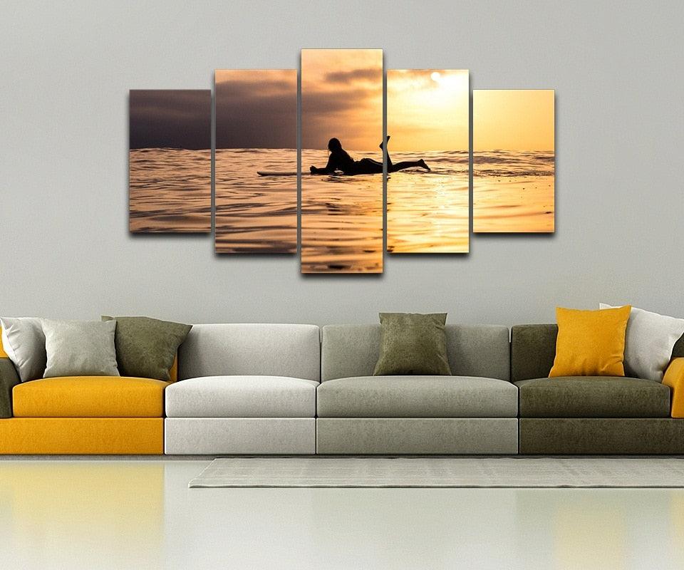 Woman Lying In The Sunset 5 Piece HD Multi Panel Canvas Wall Art Frame - Original Frame