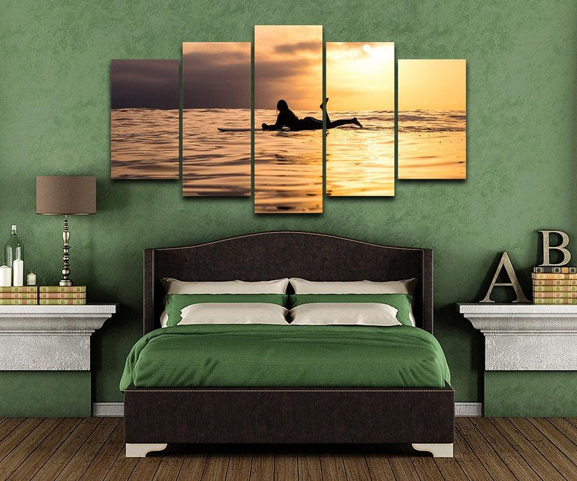 Woman Lying In The Sunset 5 Piece HD Multi Panel Canvas Wall Art Frame - Original Frame