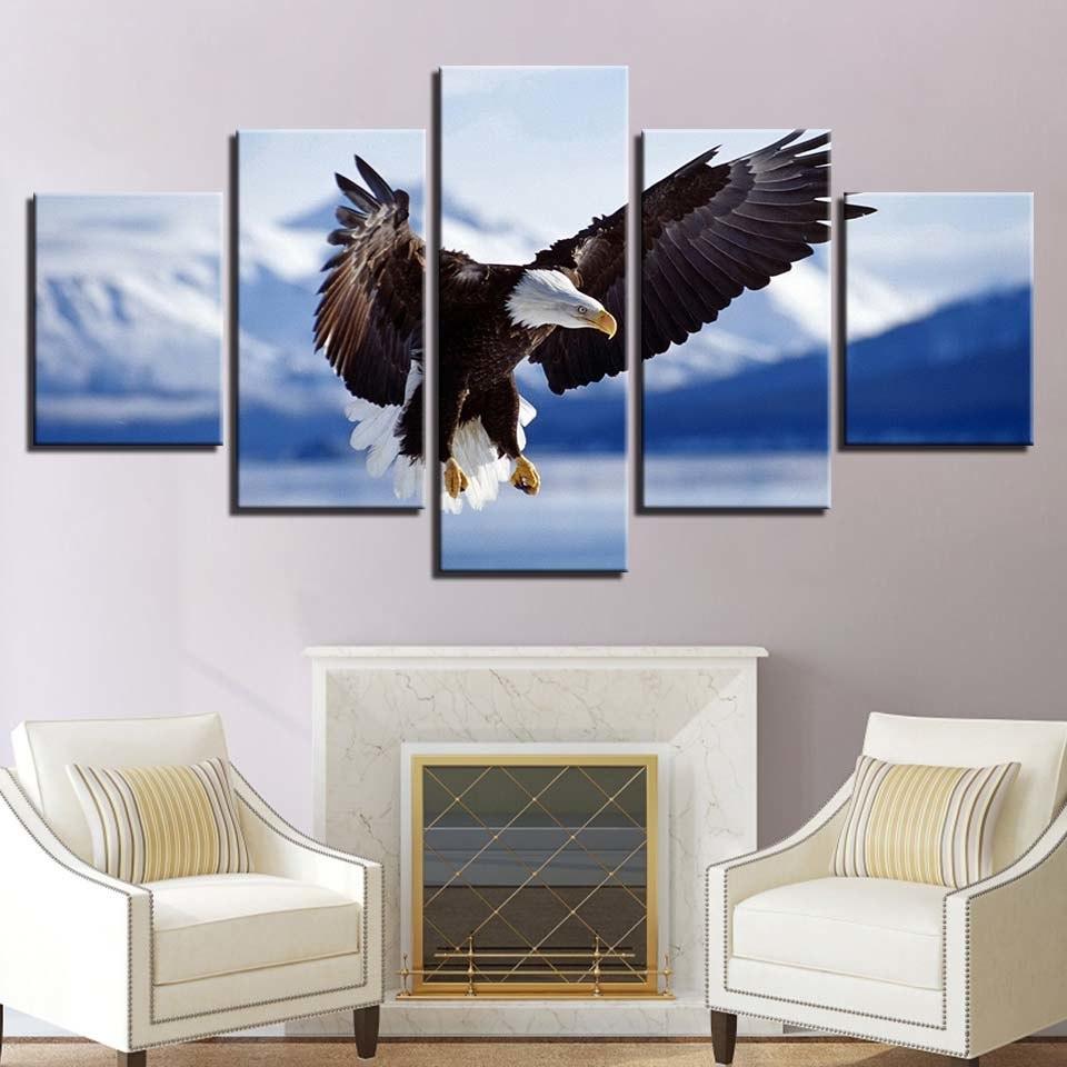 Eagle Flying On The Mountain 5 Piece HD Multi Panel Canvas Wall Art Frame - Original Frame