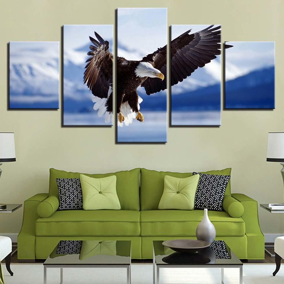 Eagle Flying On The Mountain 5 Piece HD Multi Panel Canvas Wall Art Frame - Original Frame