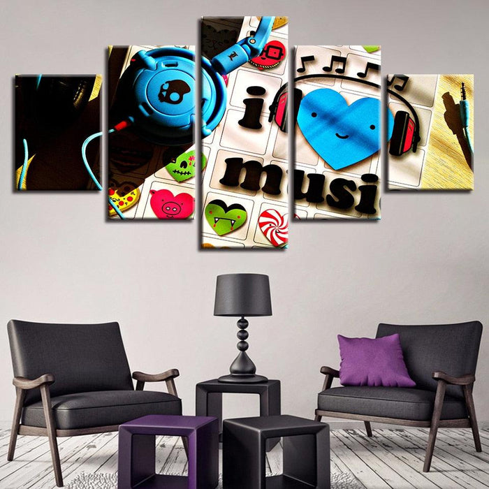Music Love 5 Piece HD Multi Panel Canvas Wall Art Frame