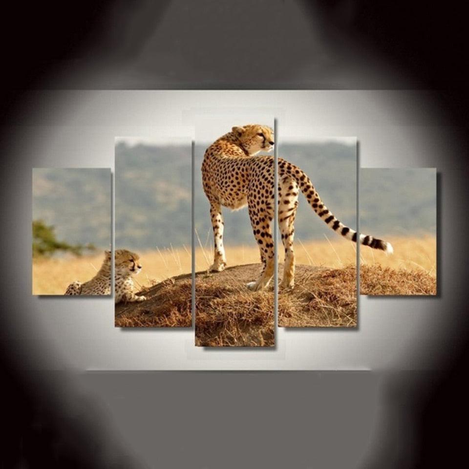 Leopards 5 Piece HD Multi Panel Canvas Wall Art Frame - Original Frame