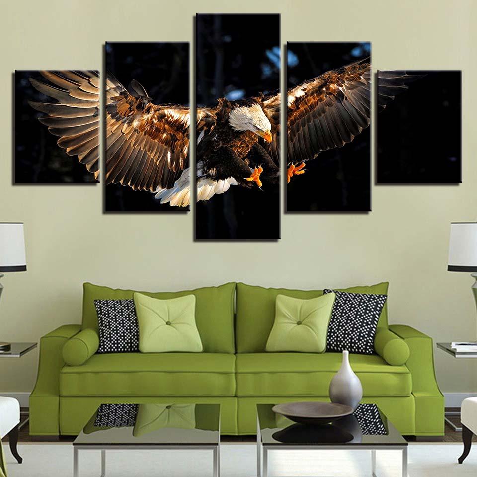 Eagle in Flight 5 Piece HD Multi Panel Canvas Wall Art Frame - Original Frame