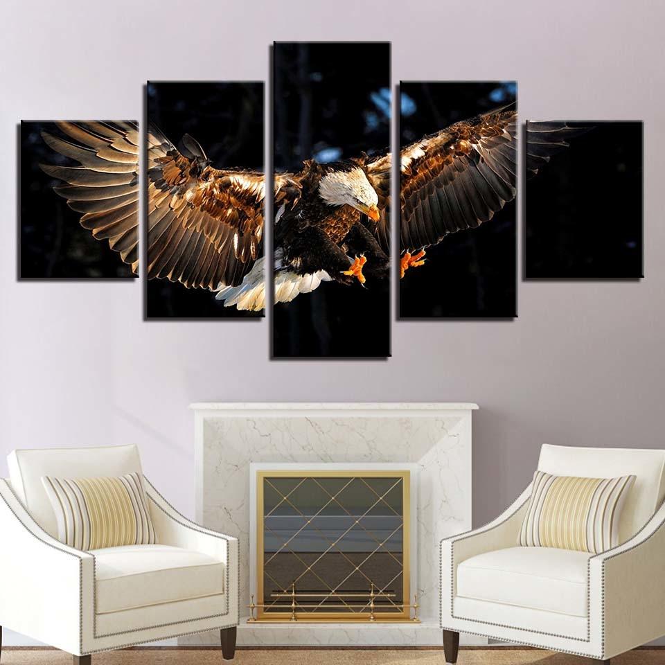 Eagle in Flight 5 Piece HD Multi Panel Canvas Wall Art Frame - Original Frame