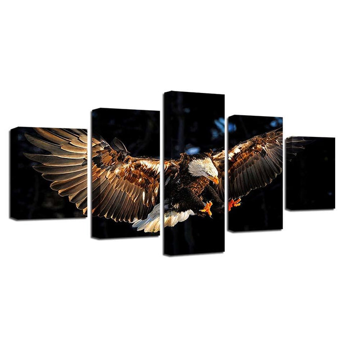 Eagle in Flight 5 Piece HD Multi Panel Canvas Wall Art Frame - Original Frame