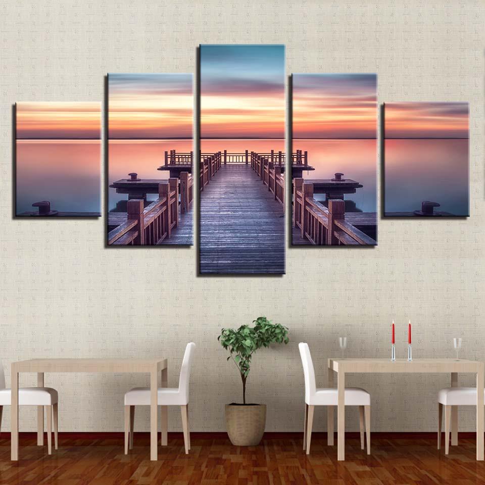 Sea Bridge 5 Piece HD Multi Panel Canvas Wall Art Frame - Original Frame