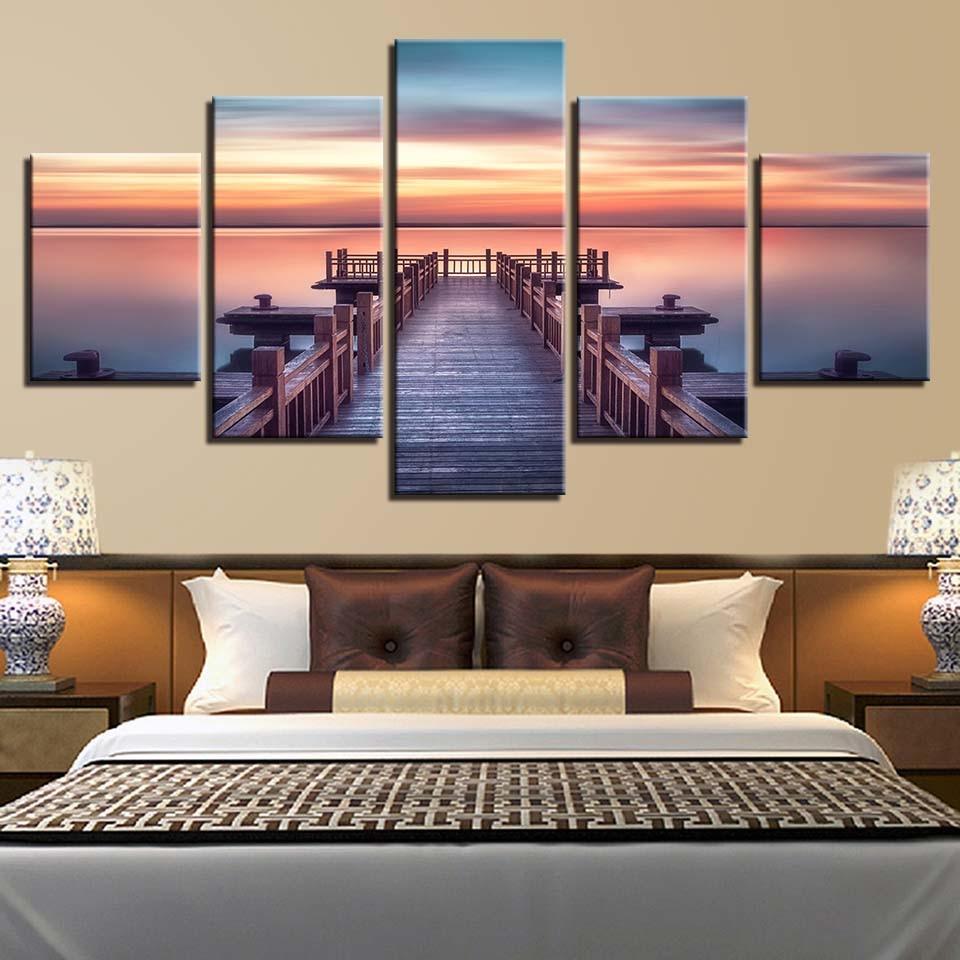 Sea Bridge 5 Piece HD Multi Panel Canvas Wall Art Frame - Original Frame