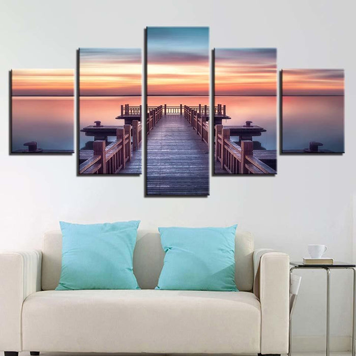 Sea Bridge 5 Piece HD Multi Panel Canvas Wall Art Frame - Original Frame