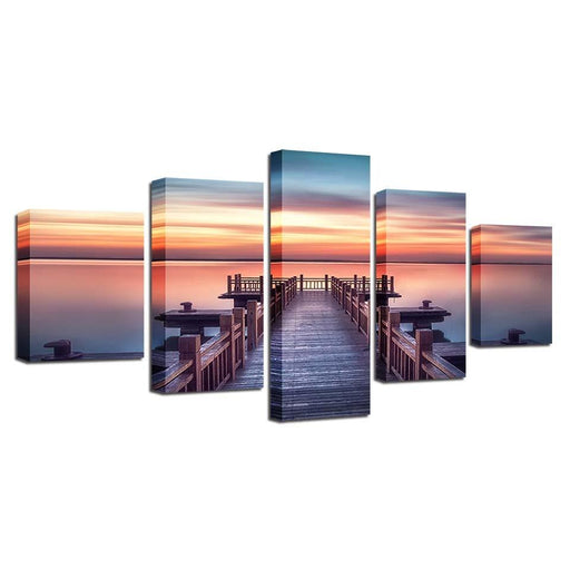 Sea Bridge 5 Piece HD Multi Panel Canvas Wall Art Frame - Original Frame