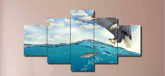 Eagle Hunting 5 Piece HD Multi Panel Canvas Wall Art Frame - Original Frame