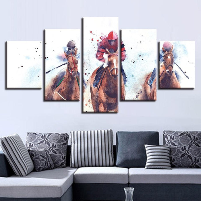 Horse Riding Competition 5 Piece HD Multi Panel Canvas Wall Art Frame - Original Frame