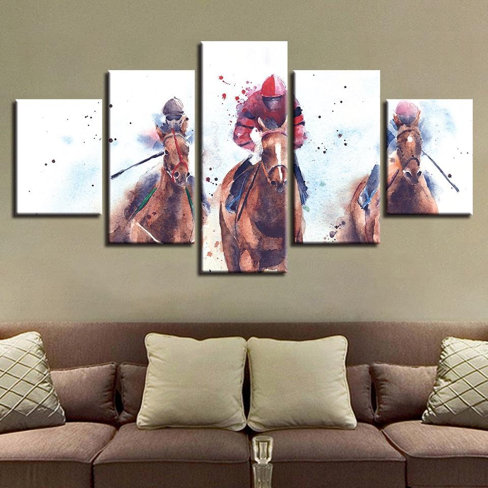 Horse Riding Competition 5 Piece HD Multi Panel Canvas Wall Art Frame - Original Frame