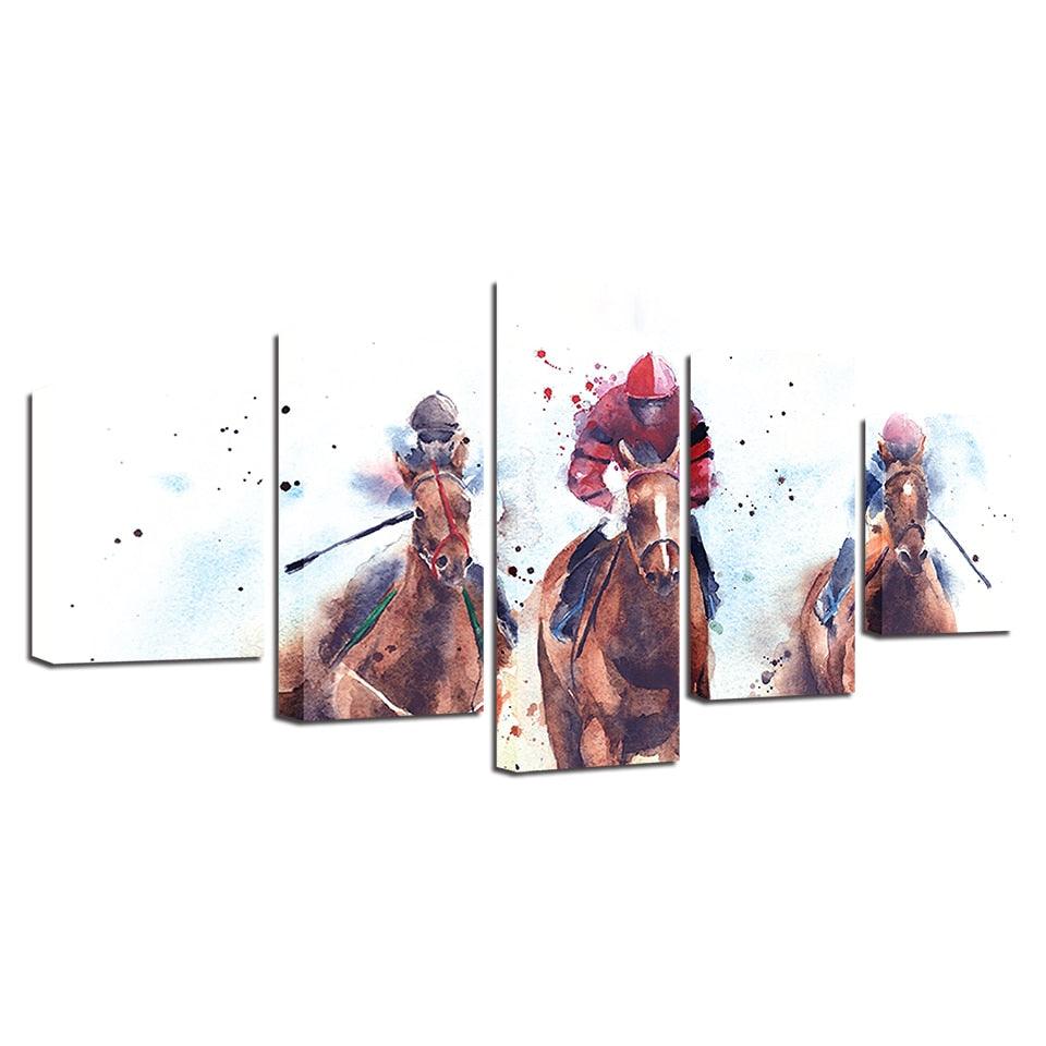 Horse Riding Competition 5 Piece HD Multi Panel Canvas Wall Art Frame - Original Frame