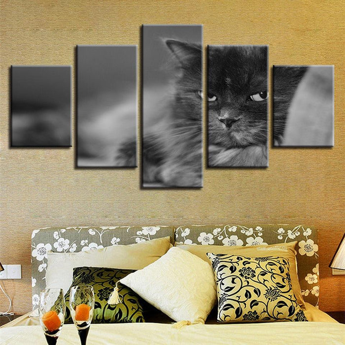 Cute Cat 5 Piece HD Multi Panel Canvas Wall Art Frame