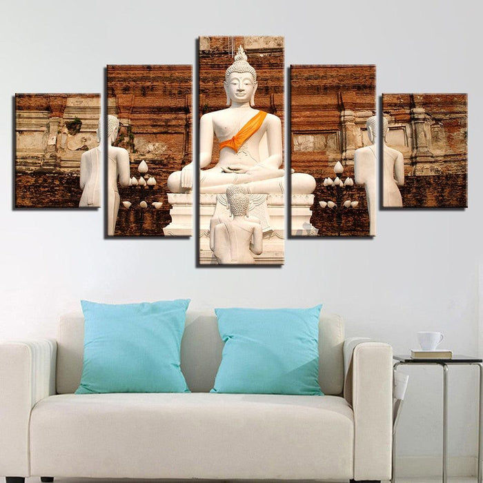 White Buddha 5 Piece HD Multi Panel Canvas Wall Art Frame