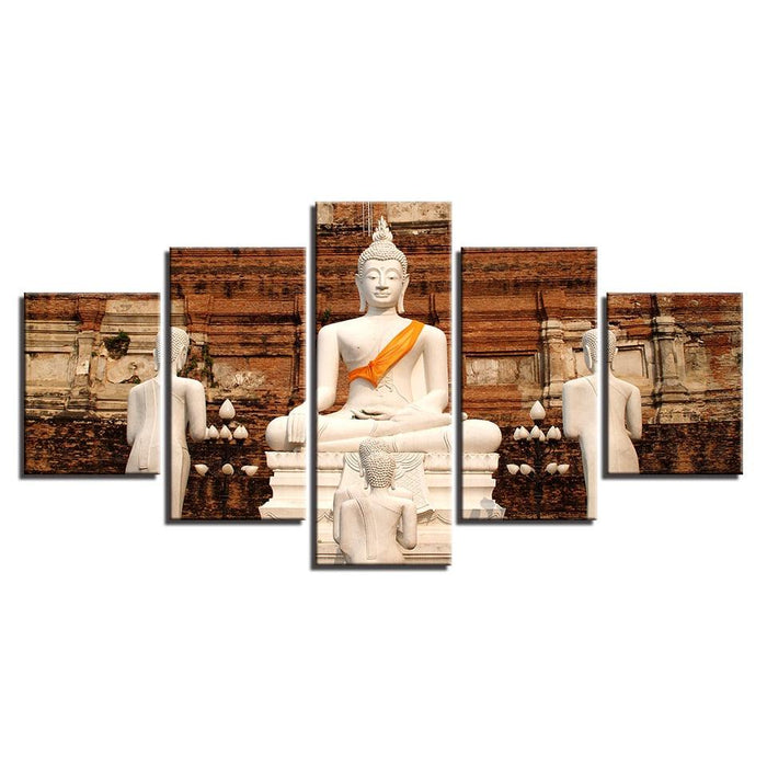 White Buddha 5 Piece HD Multi Panel Canvas Wall Art Frame - Original Frame