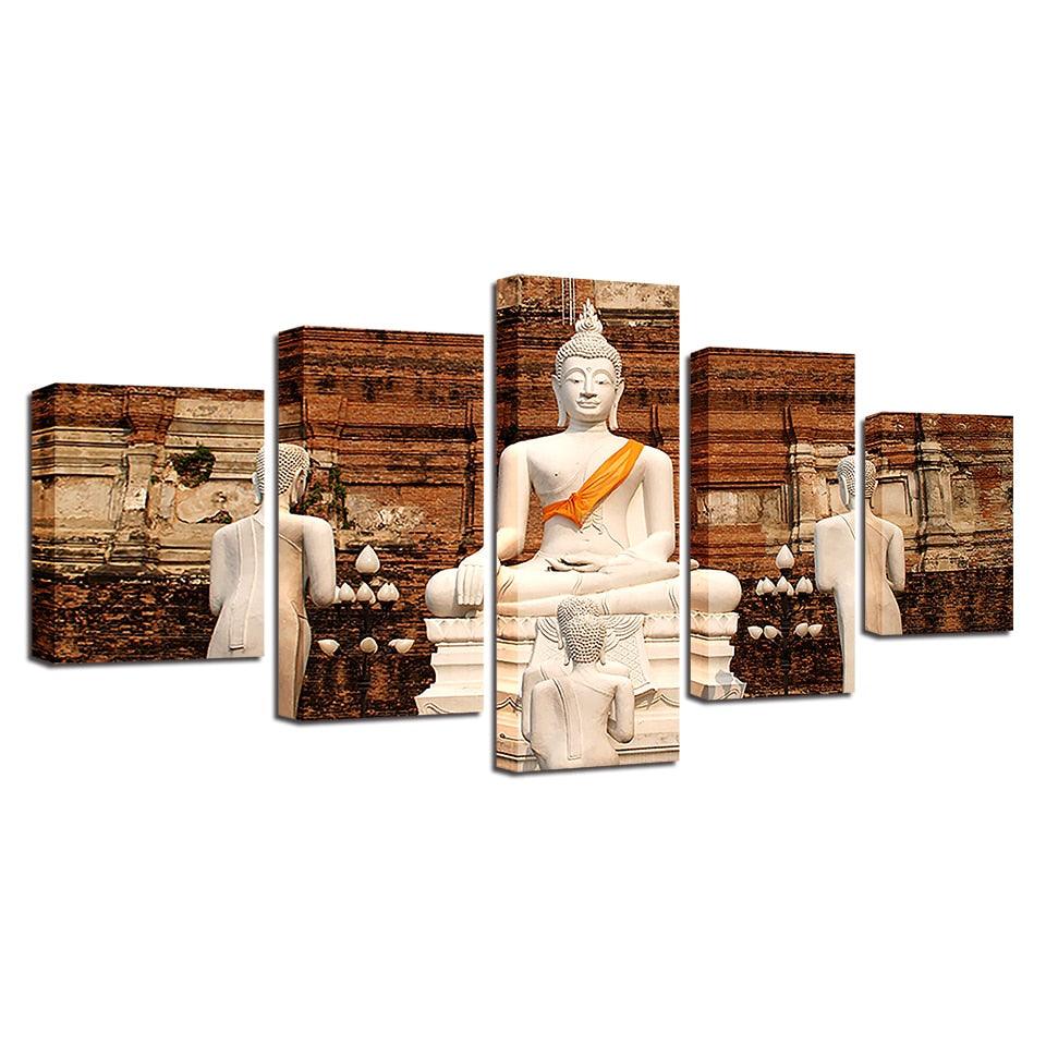 White Buddha 5 Piece HD Multi Panel Canvas Wall Art Frame - Original Frame