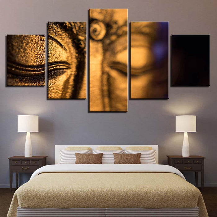 Golden Statue Of Buddha 5 Piece HD Multi Panel Canvas Wall Art Frame - Original Frame