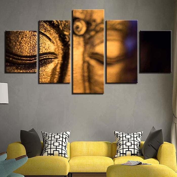 Golden Statue Of Buddha 5 Piece HD Multi Panel Canvas Wall Art Frame - Original Frame