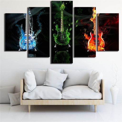 Fire Water Earth Guitars 5 Piece HD Multi Panel Canvas Wall Art Frame - Original Frame