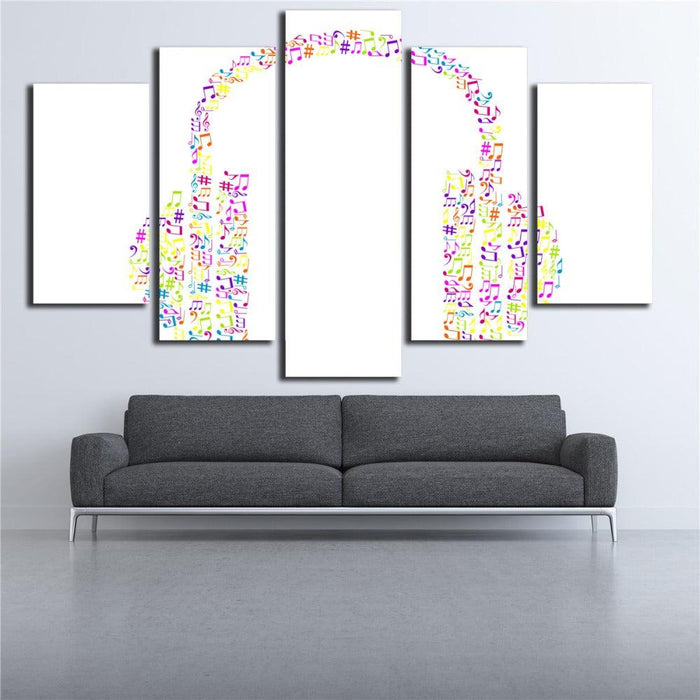 Music Note Headphones 5 Piece HD Multi Panel Canvas Wall Art Frame - Original Frame