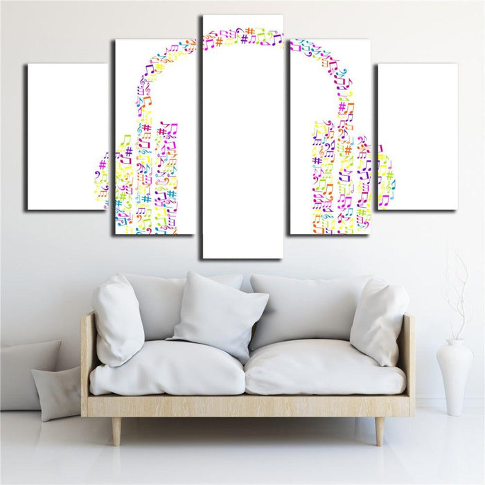 Music Note Headphones 5 Piece HD Multi Panel Canvas Wall Art Frame - Original Frame