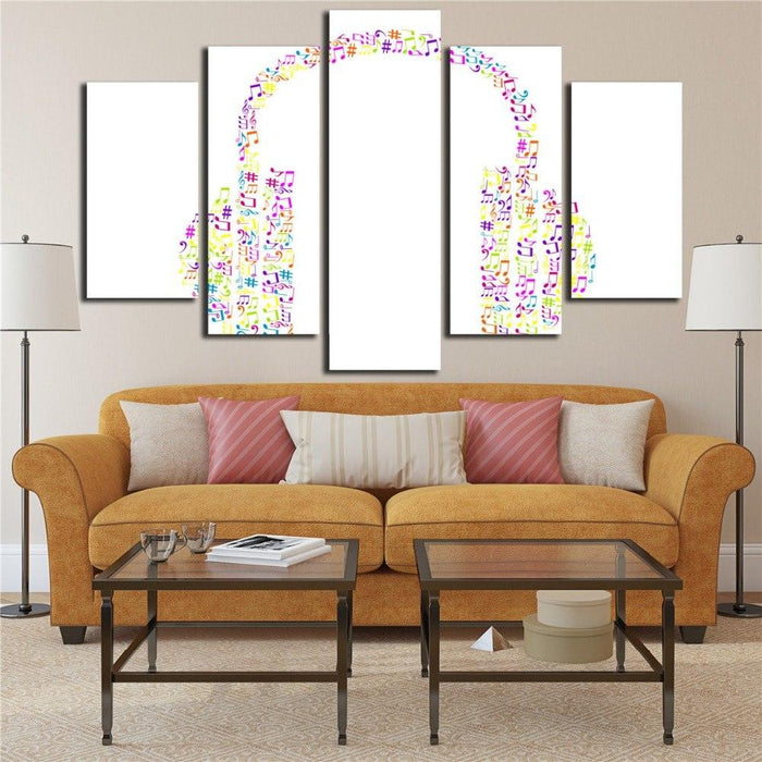 Music Notes Headphones 5 Piece HD Multi Panel Canvas Wall Art Frame - Original Frame