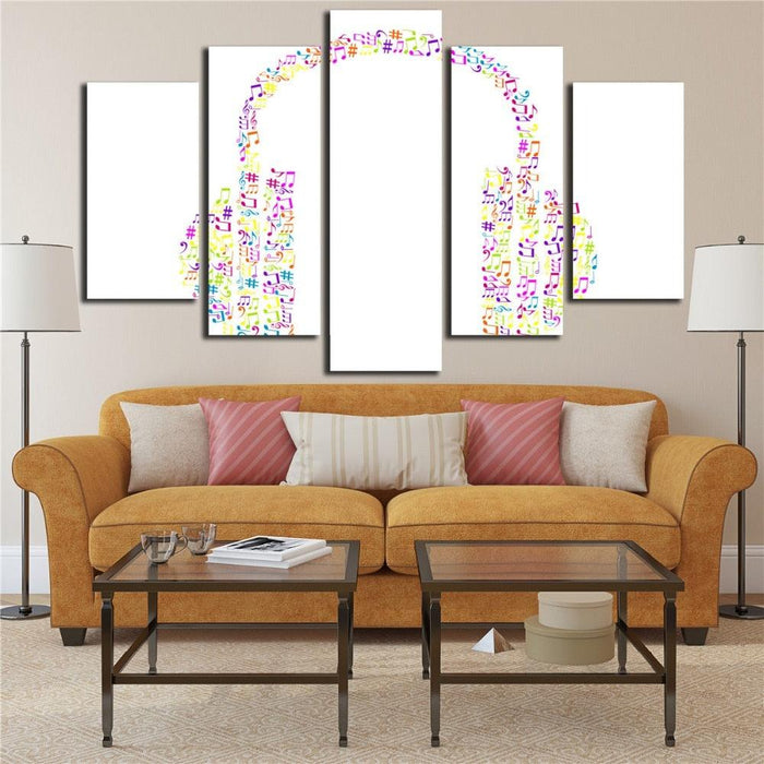 Music Note Headphones 5 Piece HD Multi Panel Canvas Wall Art Frame - Original Frame