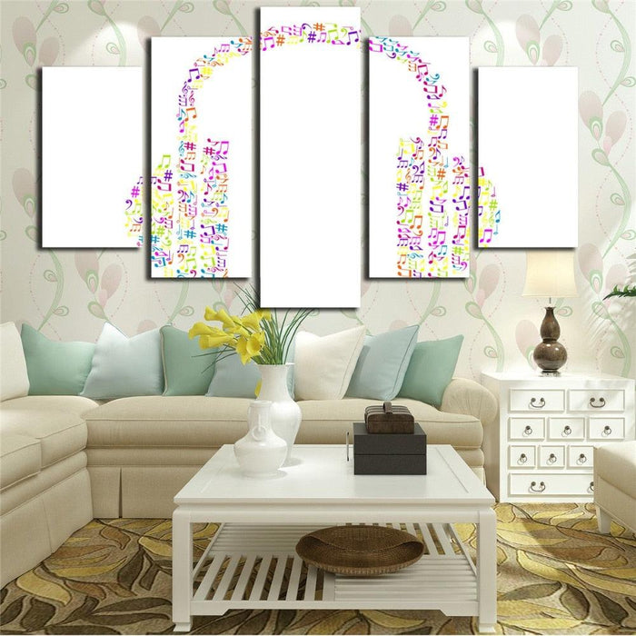 Music Note Headphones 5 Piece HD Multi Panel Canvas Wall Art Frame - Original Frame