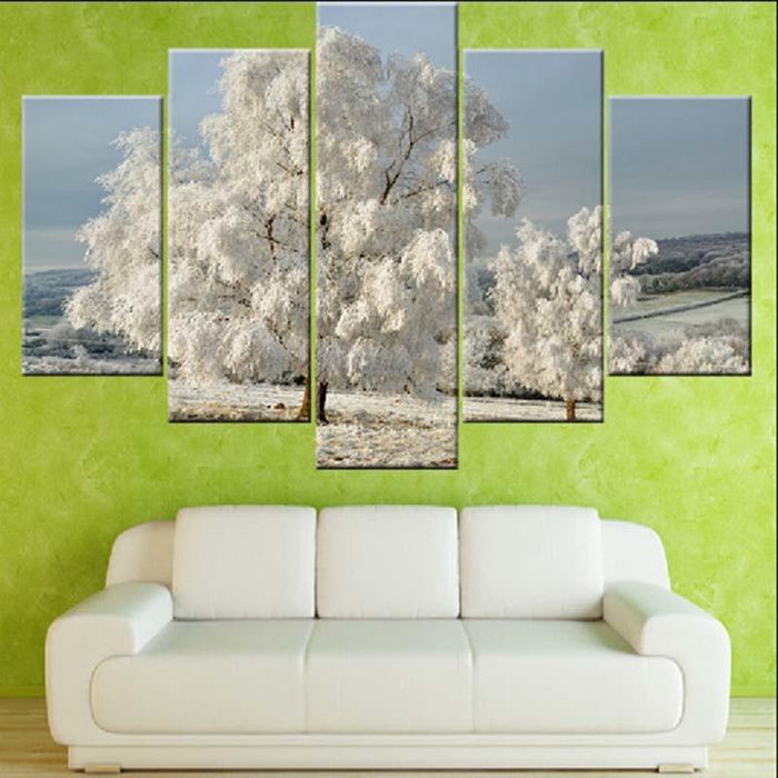 Snow Tree 5 Piece HD Multi Panel Canvas Wall Art Frame - Original Frame