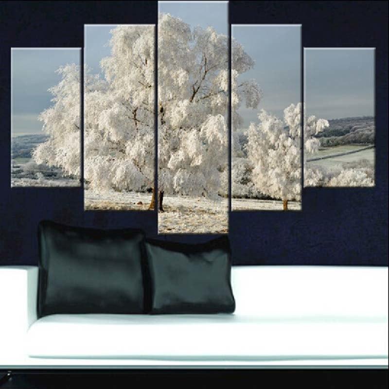 Snow Tree 5 Piece HD Multi Panel Canvas Wall Art Frame - Original Frame
