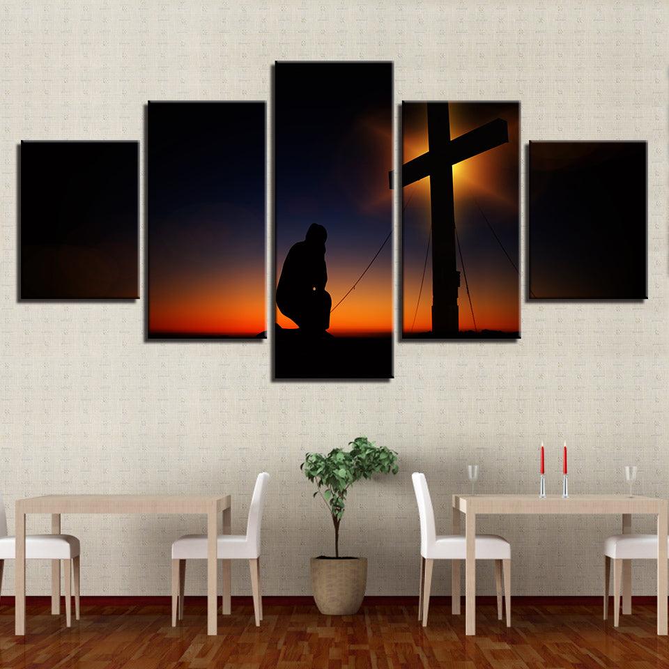 Cross 5 Piece HD Multi Panel Canvas Wall Art Frame - Original Frame