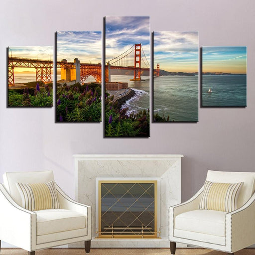 Golden Gate Bridge 5 Piece HD Multi Panel Canvas Wall Art Frame - Original Frame