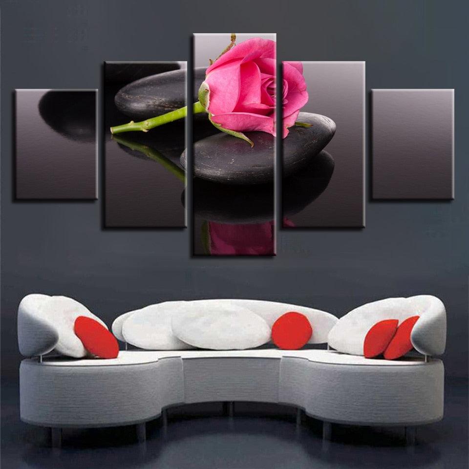 Pink Rose 5 Piece HD Multi Panel Canvas Wall Art Frame - Original Frame