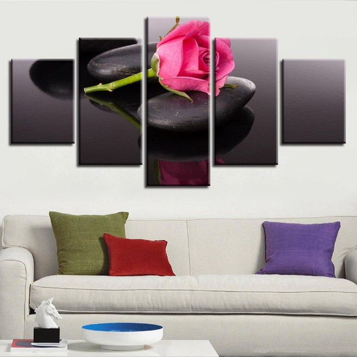 Pink Rose 5 Piece HD Multi Panel Canvas Wall Art Frame