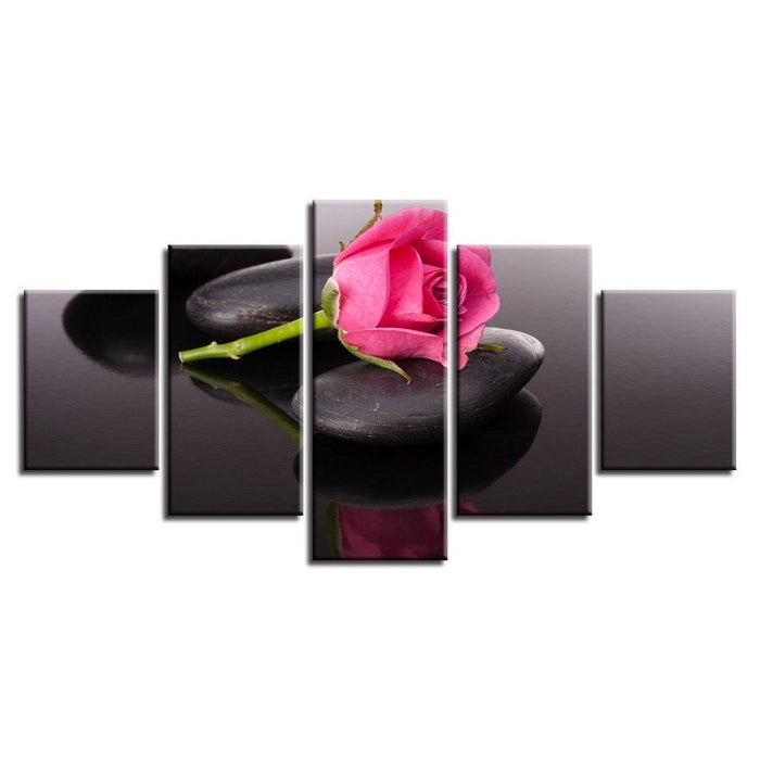 Pink Rose 5 Piece HD Multi Panel Canvas Wall Art Frame - Original Frame