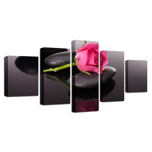 Pink Rose 5 Piece HD Multi Panel Canvas Wall Art Frame - Original Frame