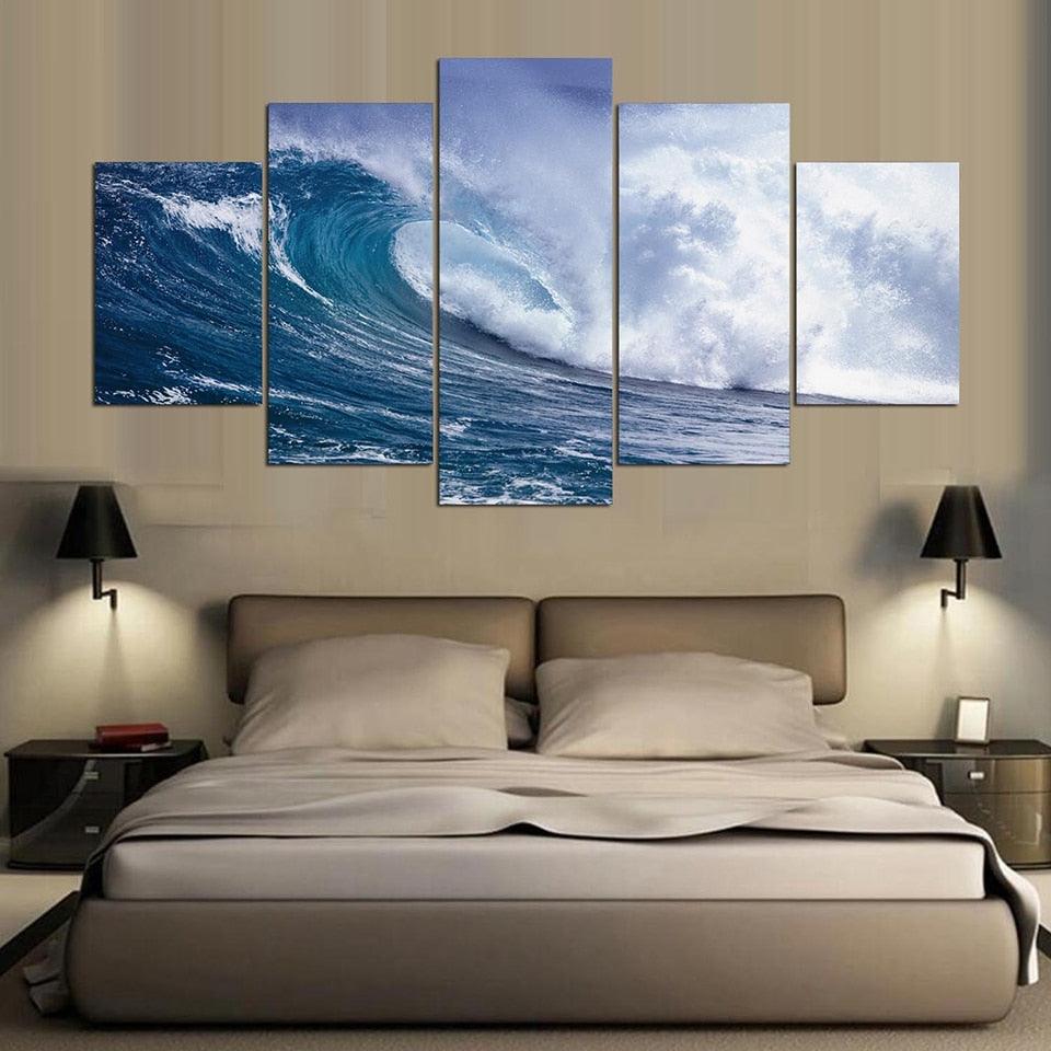 Fierce Wave Roll 5 Piece HD Multi Panel Canvas Wall Art Frame - Original Frame
