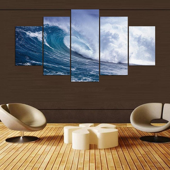 Fierce Wave Roll 5 Piece HD Multi Panel Canvas Wall Art Frame