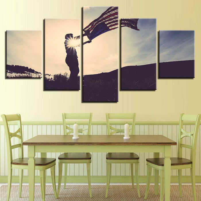 Flying American Flag 5 Piece HD Multi Panel Canvas Wall Art Frame