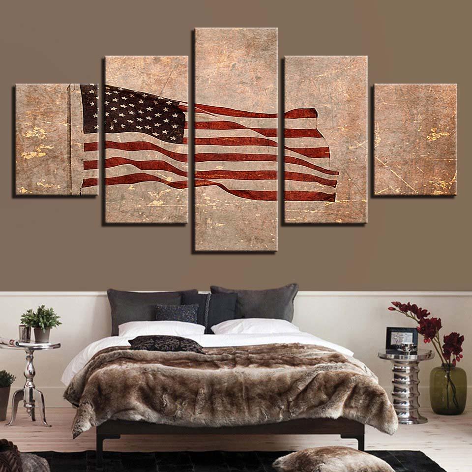 American Flag 5 Piece HD Multi Panel Canvas Wall Art Frame - Original Frame