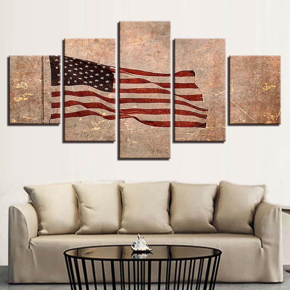 American Flag 5 Piece HD Multi Panel Canvas Wall Art Frame - Original Frame
