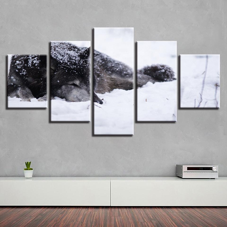 Wolf in the Snow 5 Piece HD Multi Panel Canvas Wall Art Frame - Original Frame