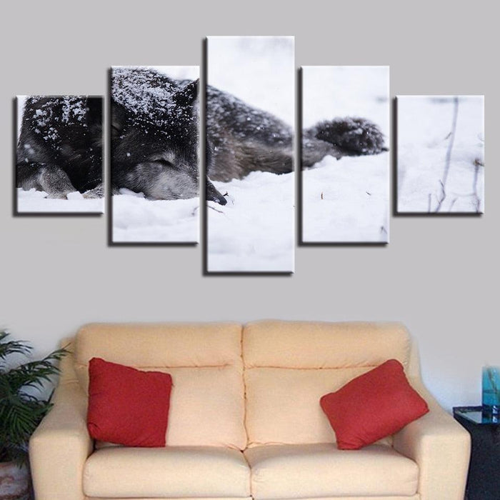 Wolf in the Snow 5 Piece HD Multi Panel Canvas Wall Art Frame - Original Frame