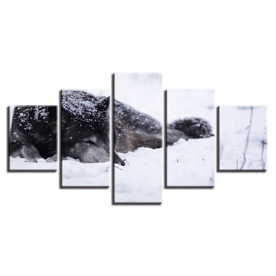 Wolf in the Snow 5 Piece HD Multi Panel Canvas Wall Art Frame - Original Frame